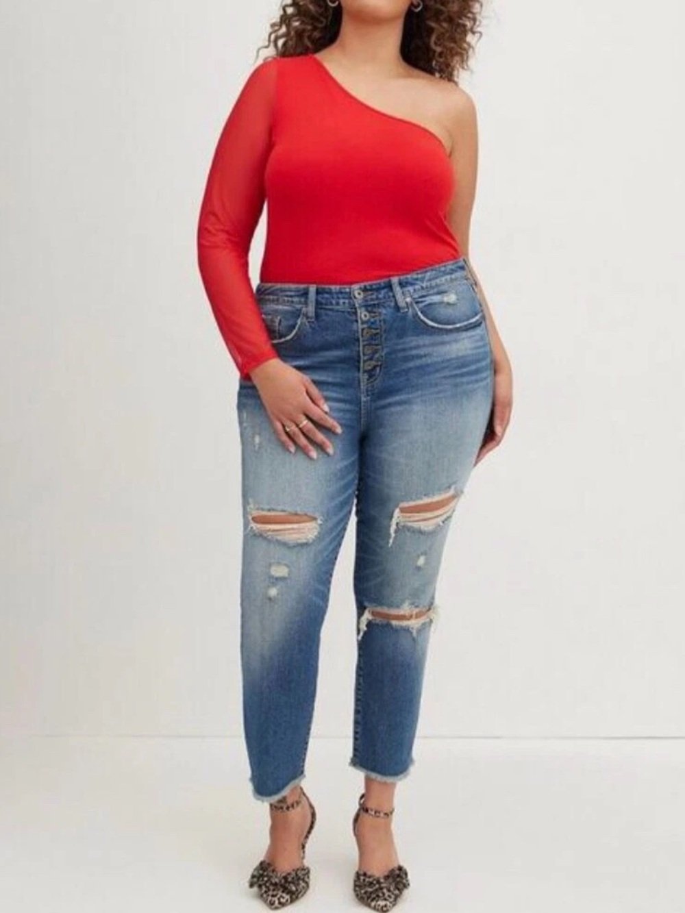Torrid One-Shoulder “Foxy” Mesh Sleeve Top - Size 3X